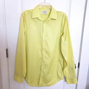 Calvin Klein Non-Iron Slim Fit Button Down Shirt Lime Yellow Size 34/35